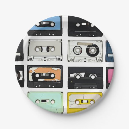 Retro Vintage Cassette Mix Tapes Art Pattern Paper Plates