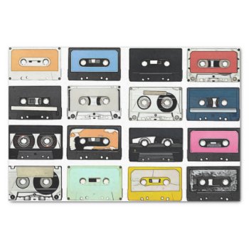 Retro Vintage Cassette Mix Tapes Art Pattern Tissue Paper by AllAboutPattern at Zazzle