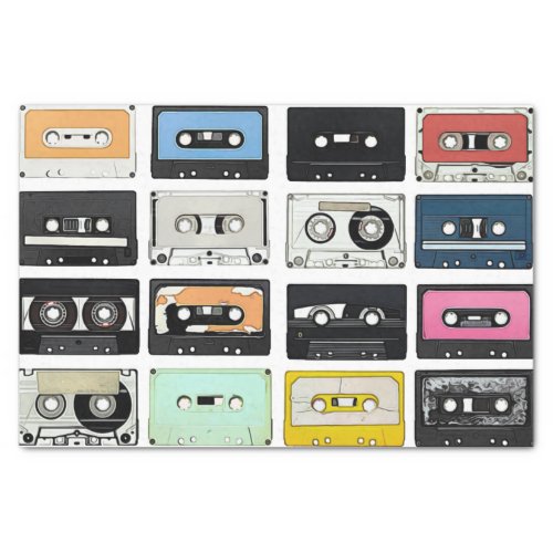 Retro vintage Cassette Mix Tapes art pattern Tissue Paper