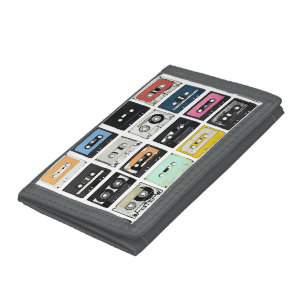 Retro vintage Cassette Mix Tapes art pattern Tri-fold Wallet