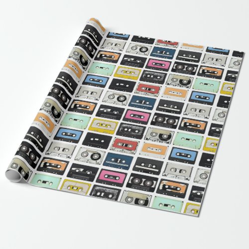 Retro vintage Cassette Mix Tapes art pattern Wrapping Paper