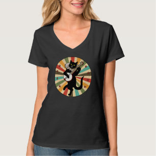 Retro Vintage Cat Black Playing Banjo Star Music 1 T-Shirt