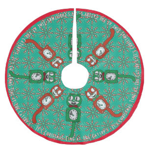 Retro Vintage Cat Clock Personalized Brushed Polyester Tree Skirt