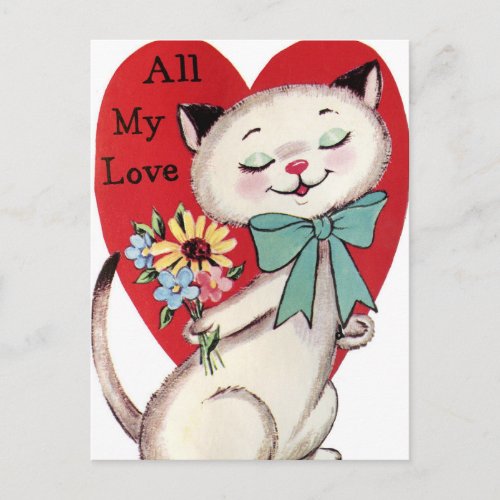 Retro Vintage cat Valentine Holiday postcard