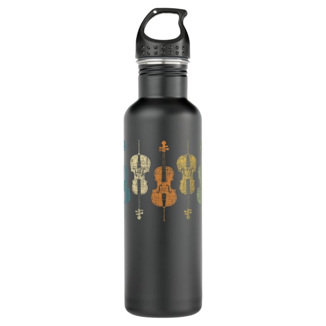 Retro Vintage Cello Player Cellist Musician Classi Stainless Steel Water Bottle (Front)