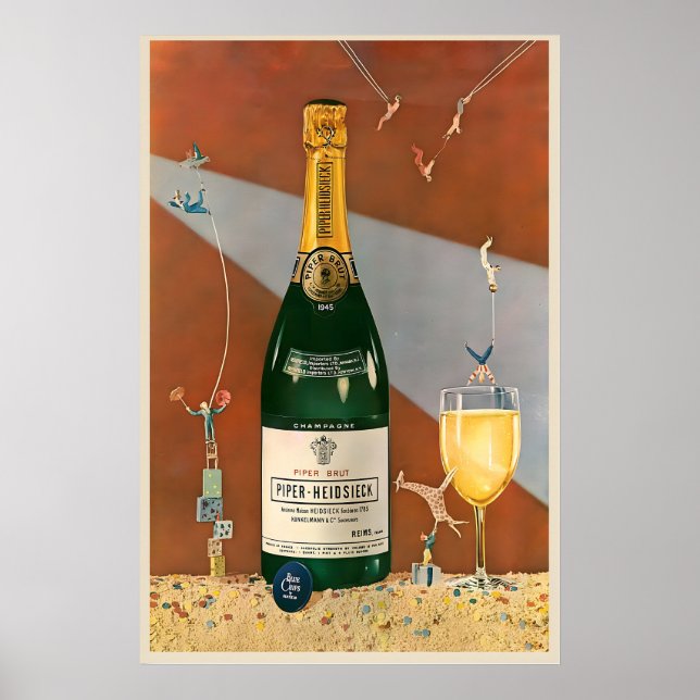 Retro Vintage Champagne Wine Bottle Drink Kitchen Poster (Front)