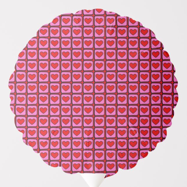 Retro Vintage Checkered Heart Y2K Pattern  Balloon (Front)