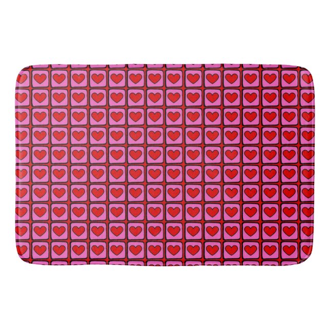Retro Vintage Checkered Heart Y2K Pattern  Bath Mat (Front)