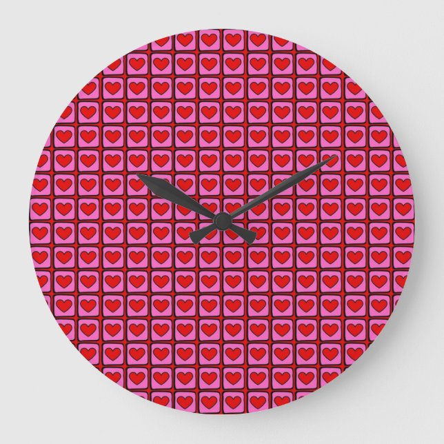 Retro Vintage Checkered Heart Y2K Pattern  Large Clock (Front)