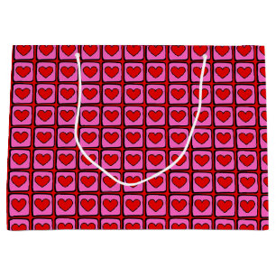 Retro Vintage Checkered Heart Y2K Pattern Large Gift Bag