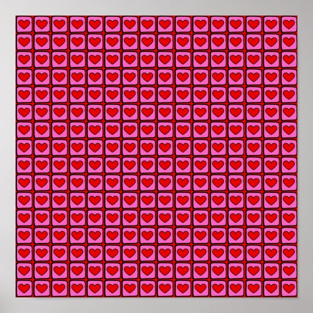 Retro Vintage Checkered Heart Y2K Pattern  Poster (Front)
