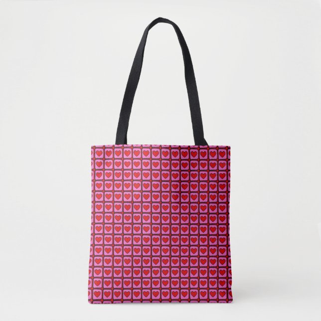 Retro Vintage Checkered Heart Y2K Pattern  Tote Bag (Front)