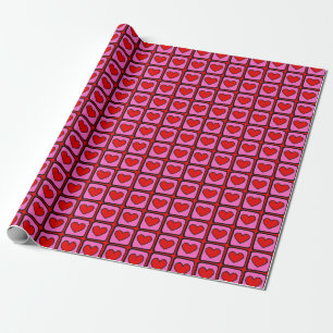 Retro Vintage Checkered Heart Y2K Pattern Wrapping Paper