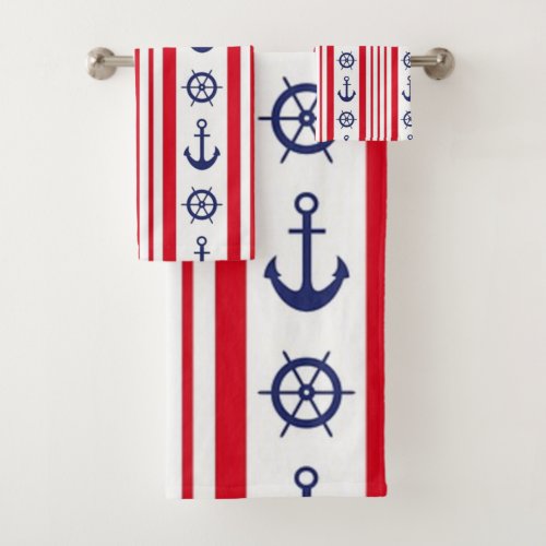 Retro vintage checkered pirate anchors bath towel set