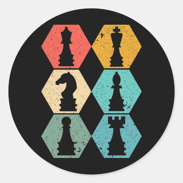 Retro Vintage Chess Pieces Sunset Poster Classic Round Sticker (Front)