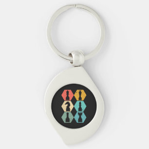 Retro Vintage Chess Pieces Sunset Poster Keychain