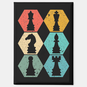 Retro Vintage Chess Pieces Sunset Poster Magnet