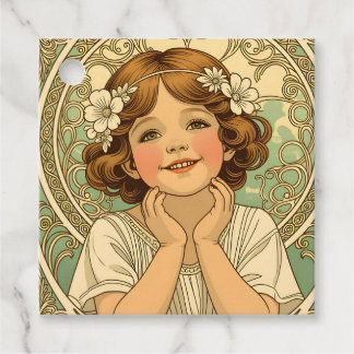retro vintage child with flowers favor tags