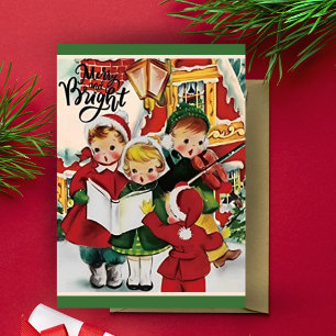 Retro Vintage Children Caroling Custom Christmas Holiday Card