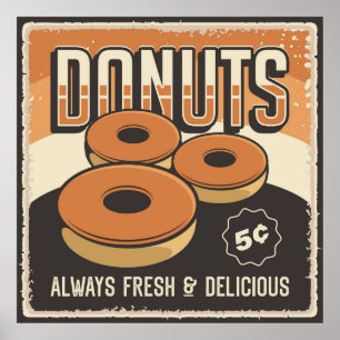 retro vintage chocolate donuts poster