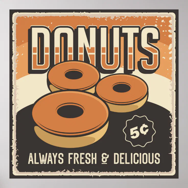 retro vintage chocolate donuts poster Zazzle