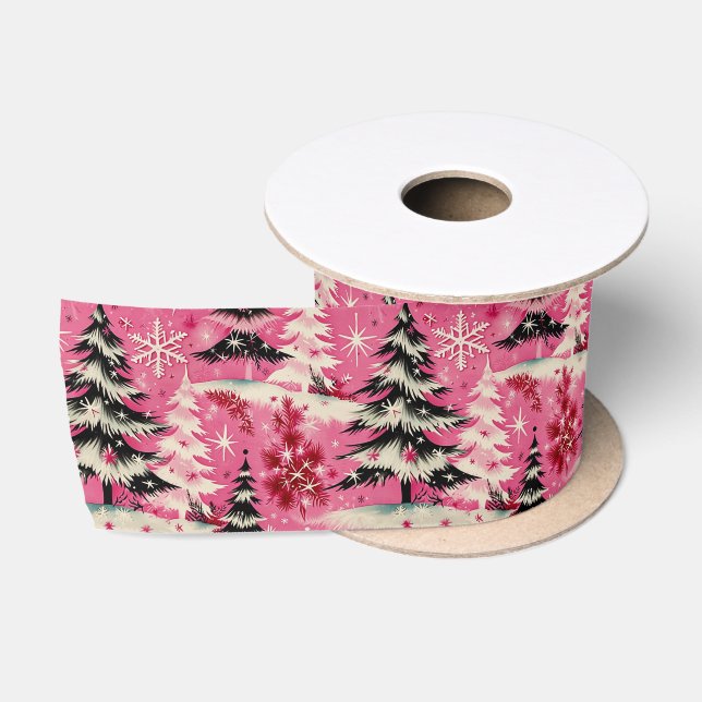 Retro Vintage Christmas: 1950's Pink Xmas Satin Ribbon (Spool)