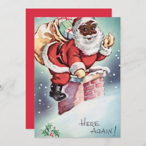 Retro Vintage Christmas African Santa Holiday Card