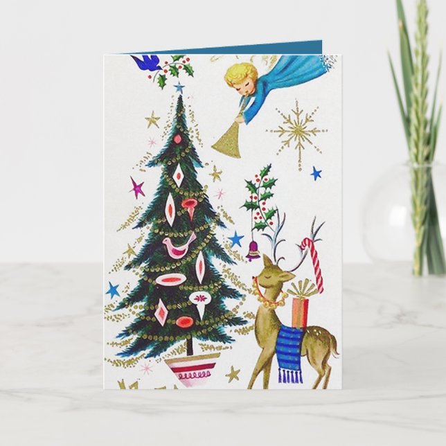 Retro vintage Christmas Angel add message card (Front)