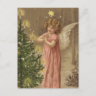 Retro Vintage Christmas Angel Christmas Tree Postcard