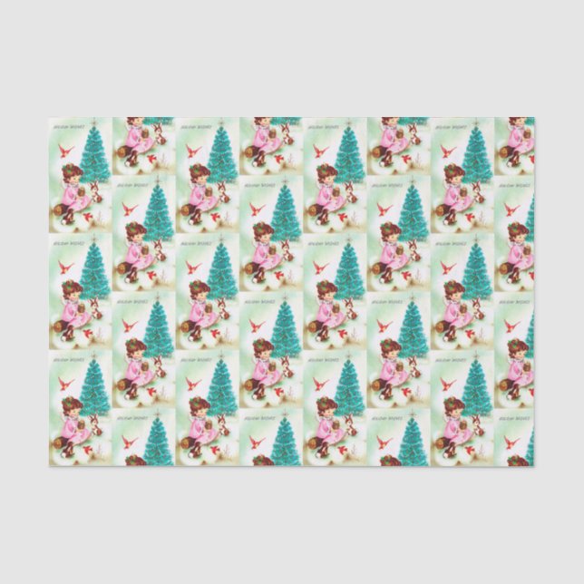 retro Vintage Christmas Angel Holiday tissue Tissue Paper (Front)
