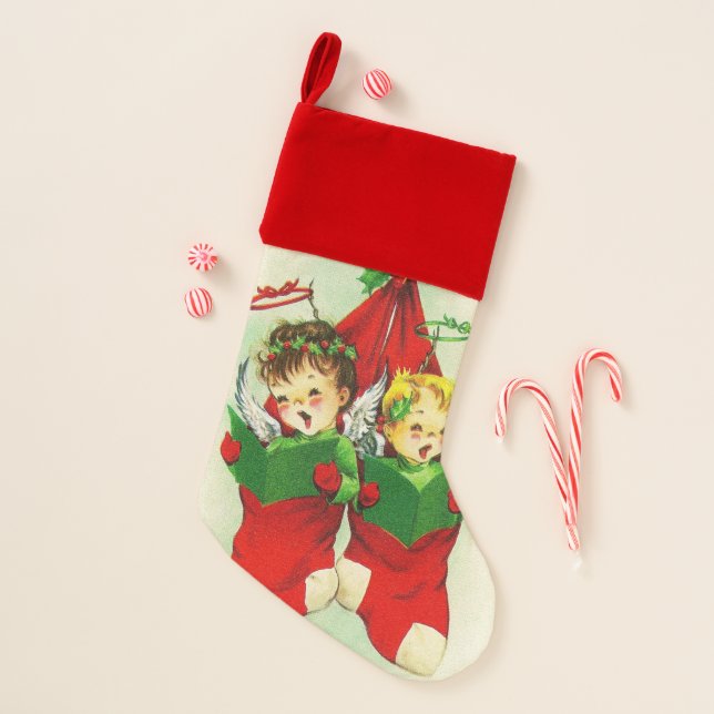 Retro Vintage Christmas Angel kids stocking (Front)