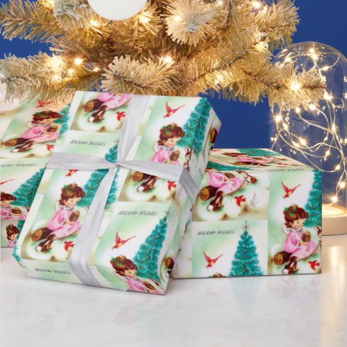 Retro Vintage Christmas Angel party wrap Wrapping Paper