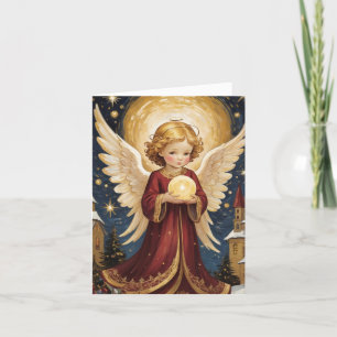 Retro Vintage Christmas Angel Personalize Message Holiday Card