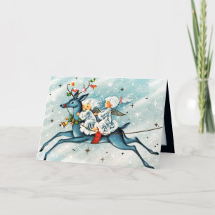 retro vintage Christmas Angel reindeer sentiment Card