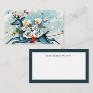 retro vintage Christmas Angels add information Business Card