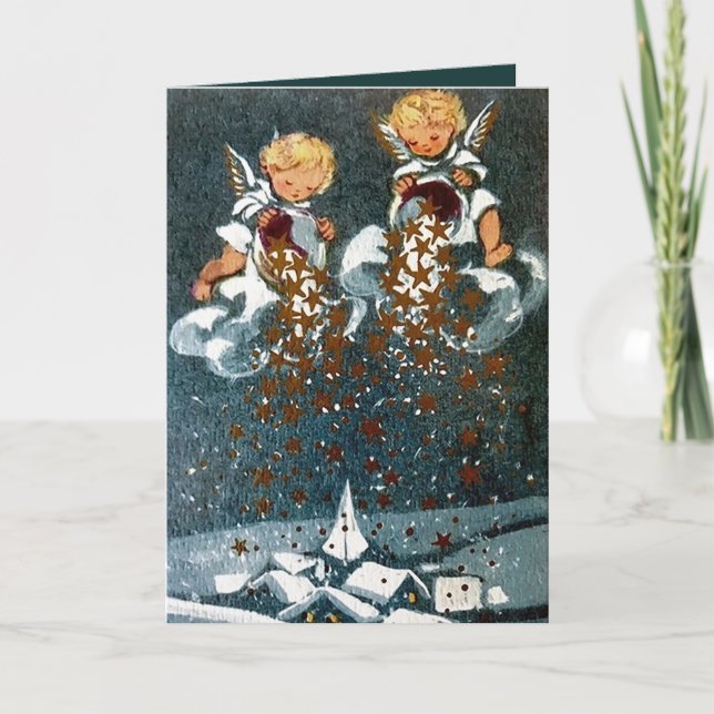 Retro vintage Christmas Angels add message card (Front)