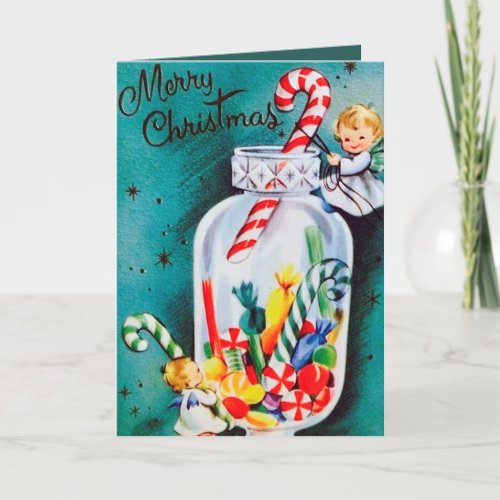 Retro vintage Christmas Angels add message card