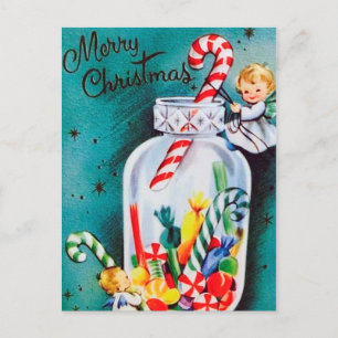 Retro vintage Christmas Angels and candy postcard