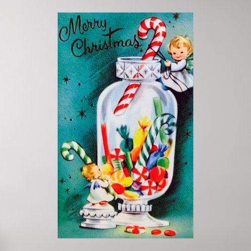 Retro vintage Christmas Angels and candy poster