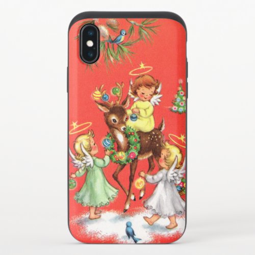 Retro vintage Christmas Angels deer Holiday iPhone X Slider Case