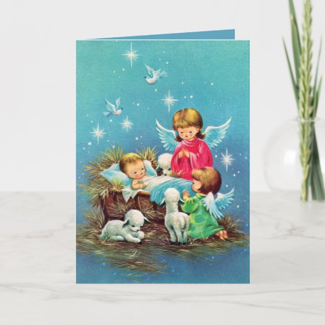 retro vintage Christmas Angels Holiday Card (Front)