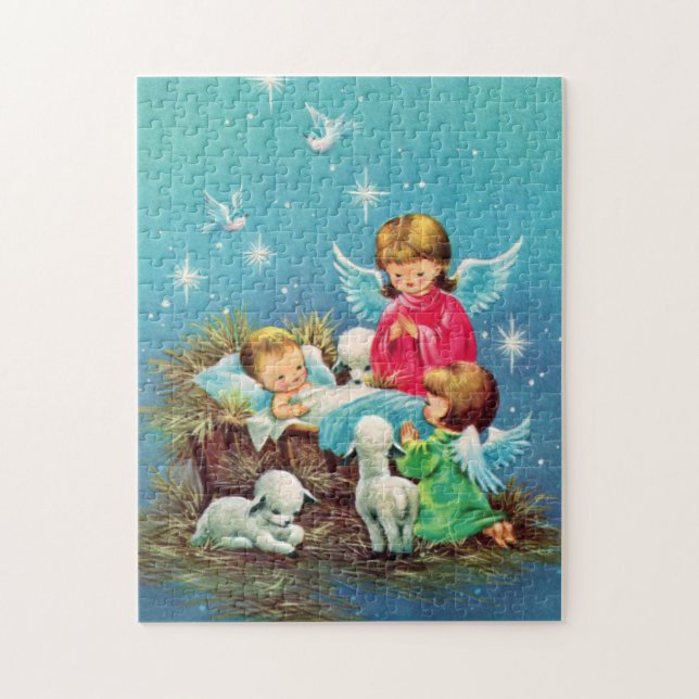 retro vintage Christmas Angels Holiday Jigsaw Puzzle (Vertical)