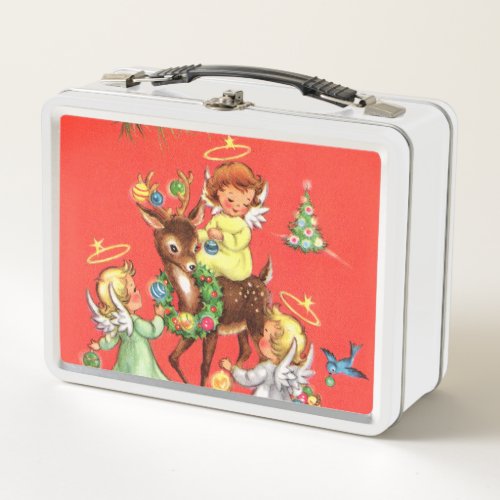 retro vintage Christmas Angels Holiday Metal Lunch Box