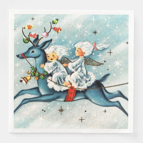 retro vintage Christmas Angels Holiday  Paper Dinner Napkins