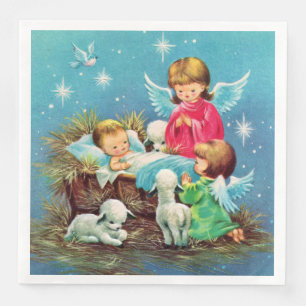 retro vintage Christmas Angels Holiday Paper Dinner Napkins