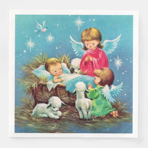 retro vintage Christmas Angels Holiday  Paper Dinner Napkins