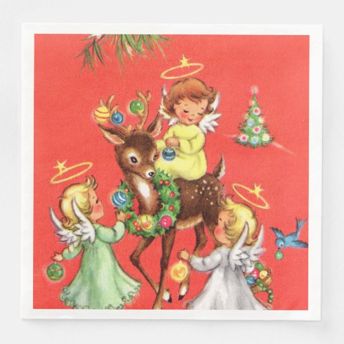 retro vintage Christmas Angels Holiday party Paper Dinner Napkins
