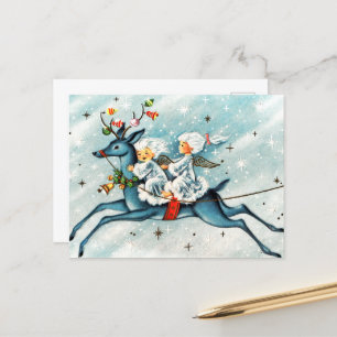 retro vintage Christmas Angels Holiday Postcard