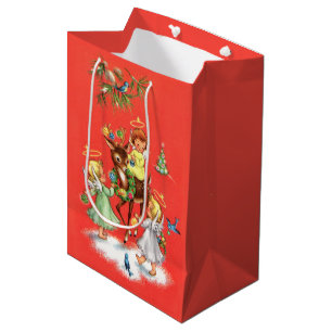 Retro vintage Christmas Angels Medium Gift Bag