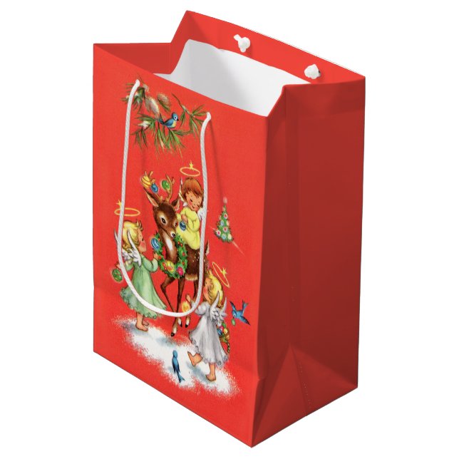 Retro vintage Christmas Angels Medium Gift Bag (Front Angled)